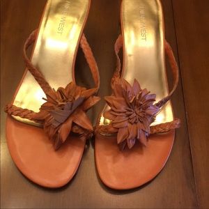 Nine West orange leather mules